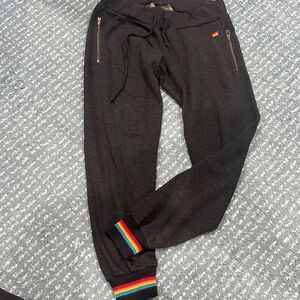 Aviator Nation Black Joggers with Yellow and Orange Accent